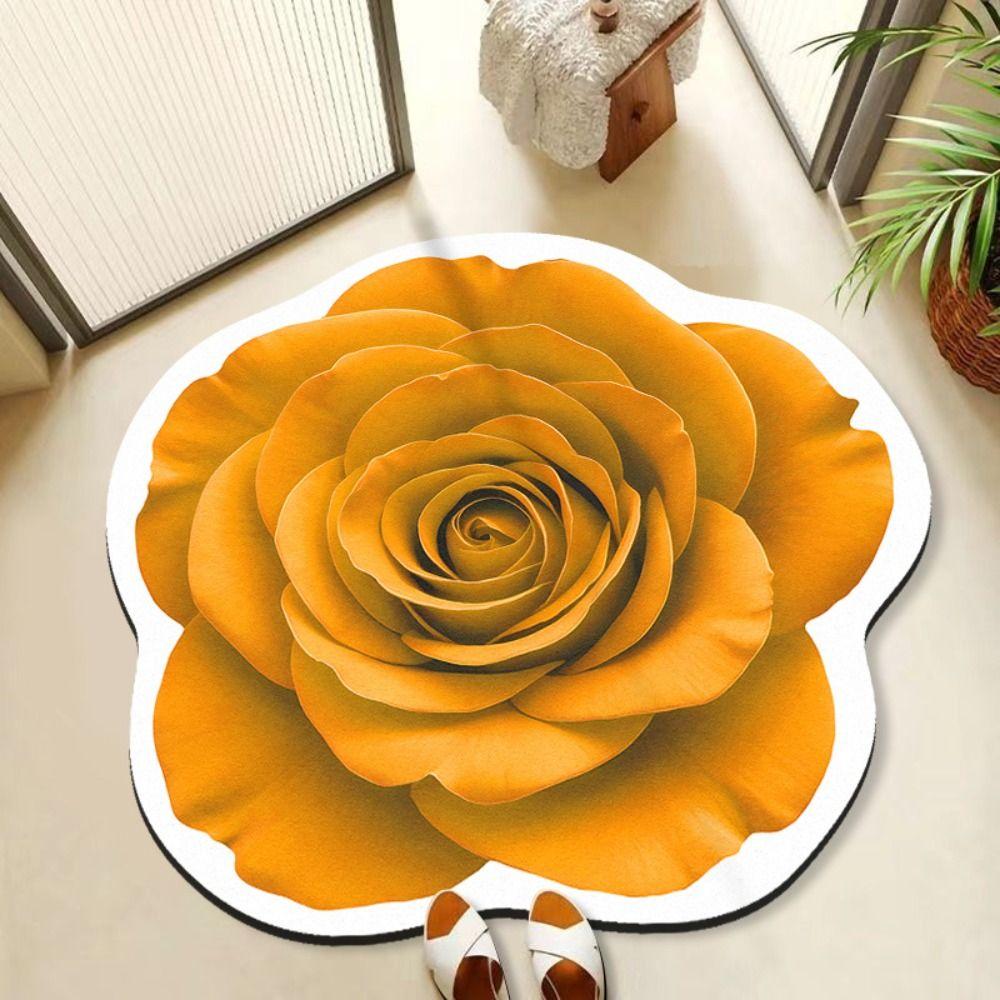 Algae Mud Rose Floor Mat Special-shaped Bathroom Floor Mat Flower Carpet  for Bedside Cloakroom