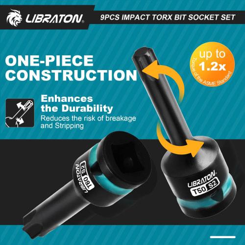 LIBRATON Torx Bit Socket Set, 1/2-inch (12.7mm) Drive, S2 Steel, Star Bit Socket Set, T30-T80, Impact Torx Socket Set, 9-Piece Set