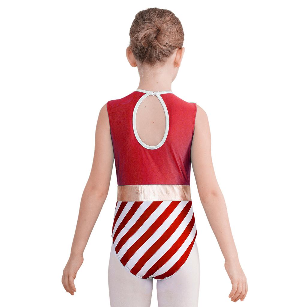 Kinder Mädchen Weihnachtskostüm Cosplay Tanz-Turnanzug Ärmelloser Jumpsuit Pailletten Streifen Gymnastik-Einteiler Body Weihnachtsmann Verkleidung