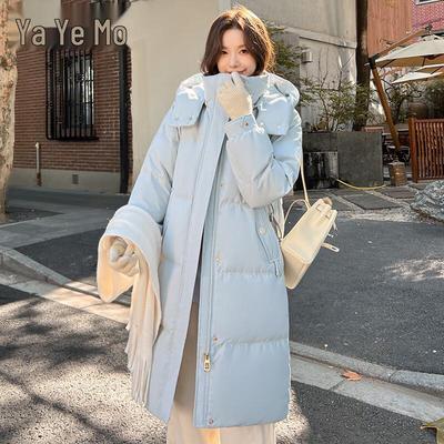 Yalu Damen Mittellange Entendaunenjacke mit Kapuze