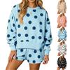 Women's Polka Dot Ribbed Long Sleeve Neck Comfortable Casual Set for Everyday Wear
