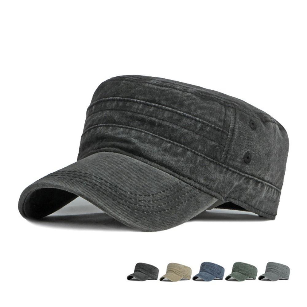 Y2k Flat Top Hat Washed Cotton Visor Hat Casual Cadet Cap  Unisex