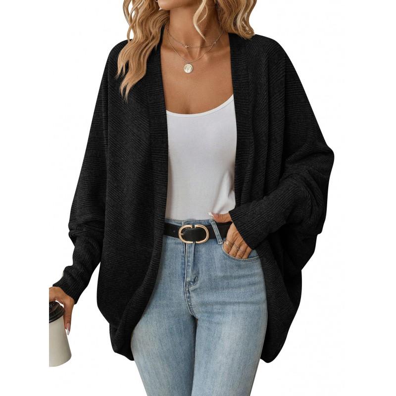 Damen Modischer Fledermausärmel Gestrickter Cardigan Lockerer Schnitt Dick V-Ausschnitt Lässige Oberbekleidung