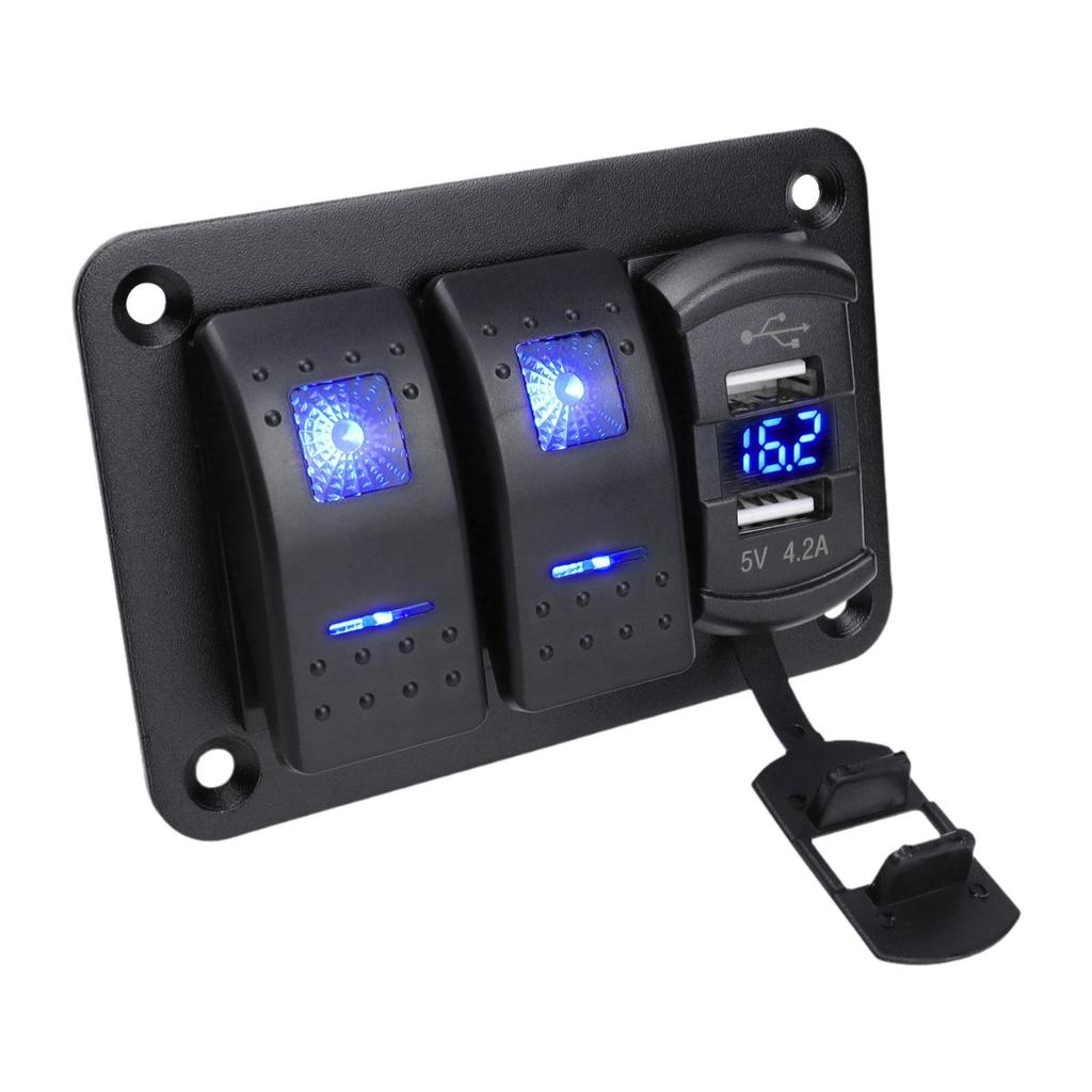 Rocker Switch Panel Blue Backlit Fast Charging for RV Marine Vehicles
