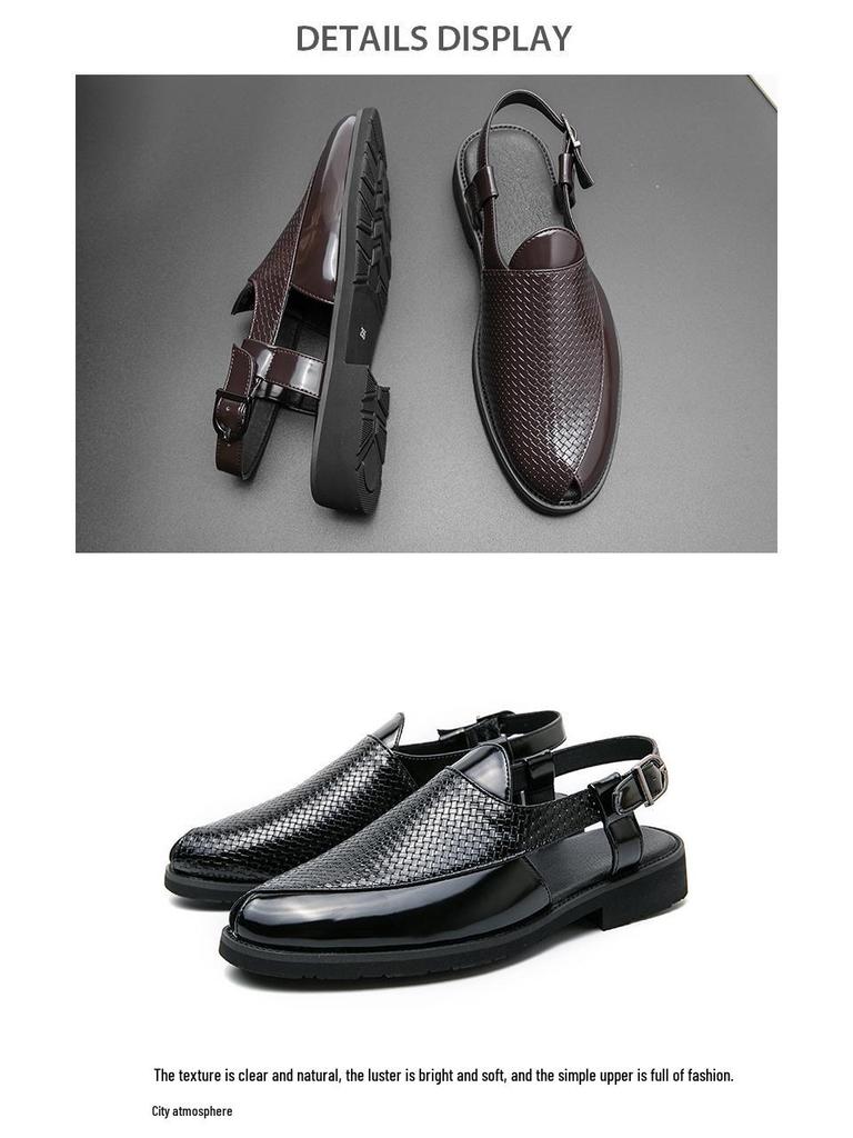 Summer Woven Leather Sandals for Men & Women - Plus Size, Solid Color Outdoor Beach Sandals