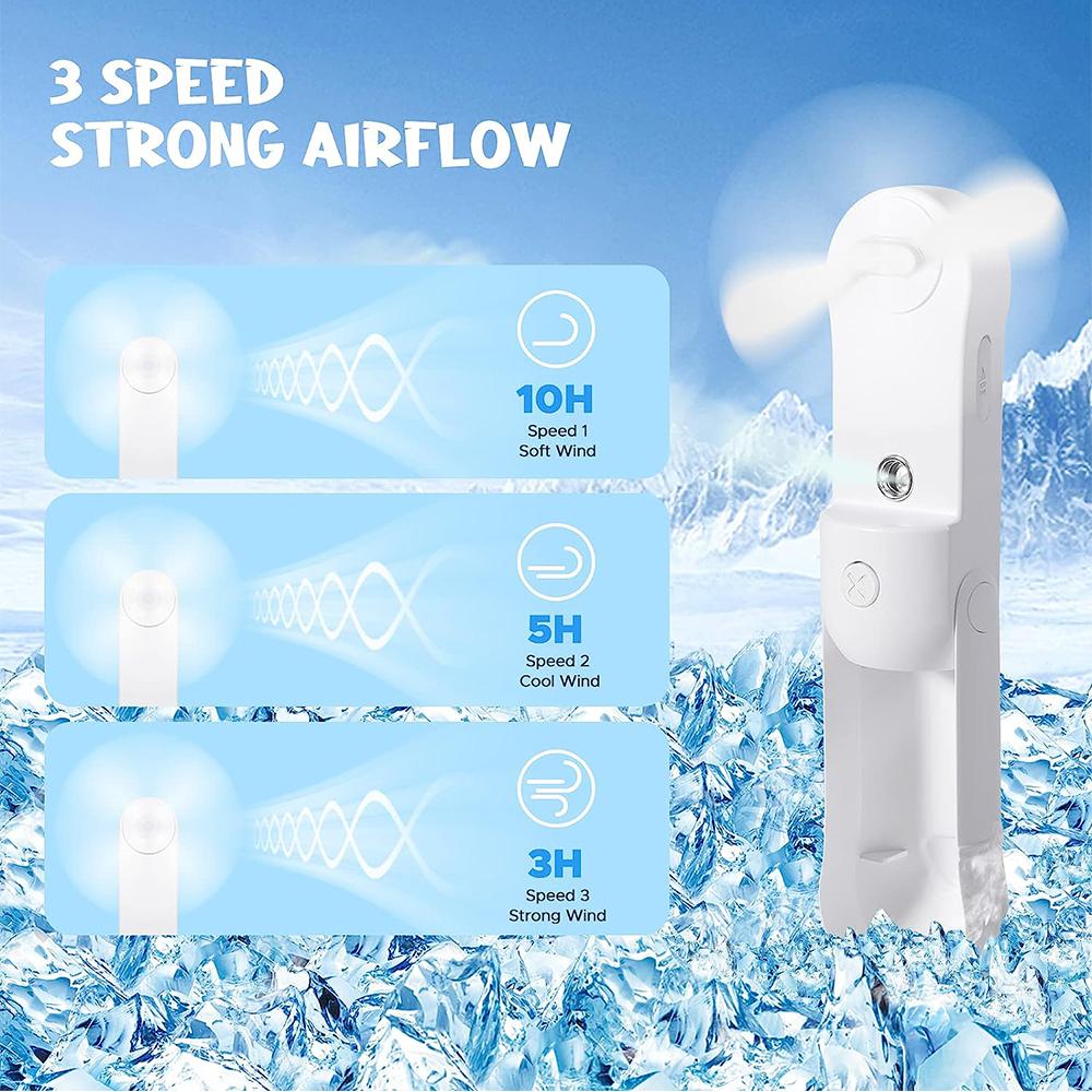 3-Gear White Portable Handheld Mini Misting Fan w/ Rechargeable Battery Operated