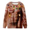 Christmas Chest 3D Print Long Sleeve Sweater Creative Couple  Winter Round Neck Party Coat