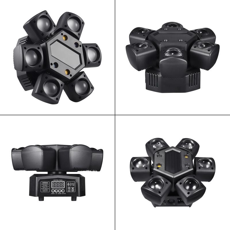 LED Moving Head 80W RGBW 4in1 Mini Six Arm Beam Strobe Light Yellow Flash Dj Bar DMX 512 Remote Control Stage Effect