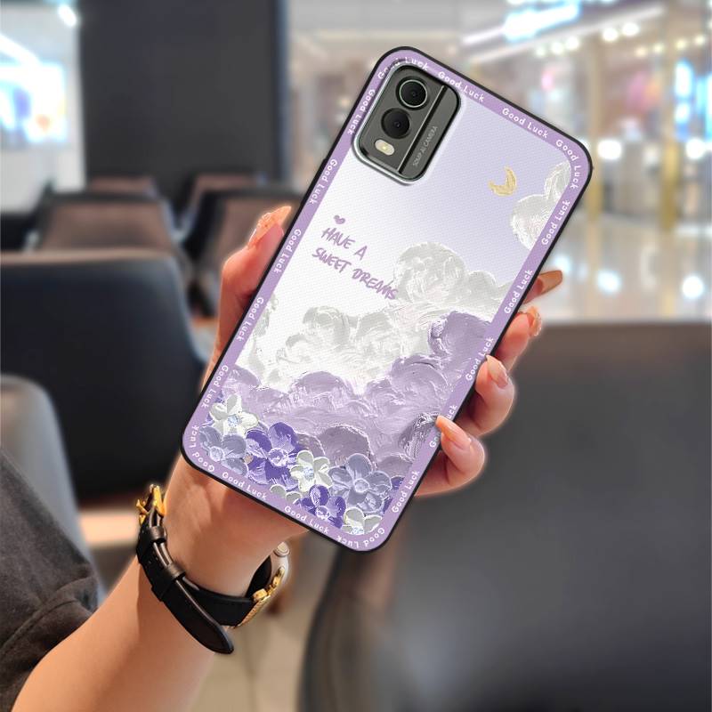 Cute Anti-dust Phone Case For Nokia C32 Waterproof Flower Back Cover Full Wrap Dirt-resistant Durable Protective TPU