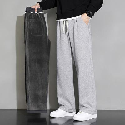 Autumn and Winter Wide-leg Pants Men's Velvet Straight Loose Sports Casual Long Pants Black Sweatpants 2026 New
