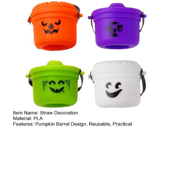 Halloween Pumpkin Bucket Straw Topper Drinking Straw Cap for 30oz