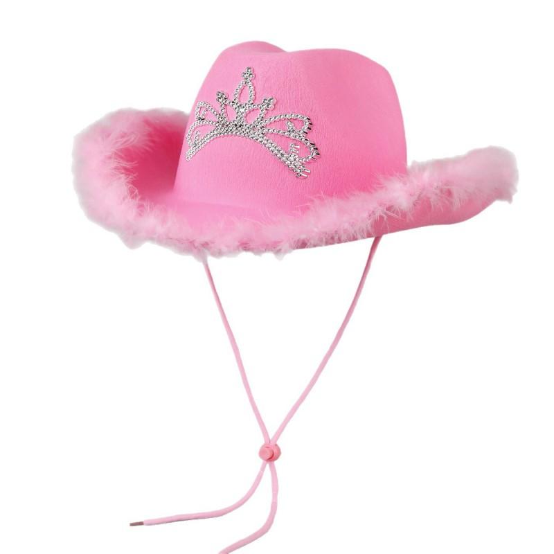Pink Felt Cowboy Hat With Frayed Edge Velvet Trim Wide Brim Western Women Fall