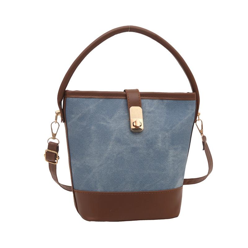 Fashion Autumn and Winter Lock Casual New Trend Large Capacity Retro Color Matching Crossbody Portable Bucket Bag Female