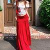 One-word shoulder flower print short-sleeved T-shirt top, thin edge pleated skirt, new suit for women