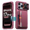 Shockproof Protective Wallet Case with Card Holder, Kickstand and Sliding Camera Cover for iPhone 17 Pro-Orange