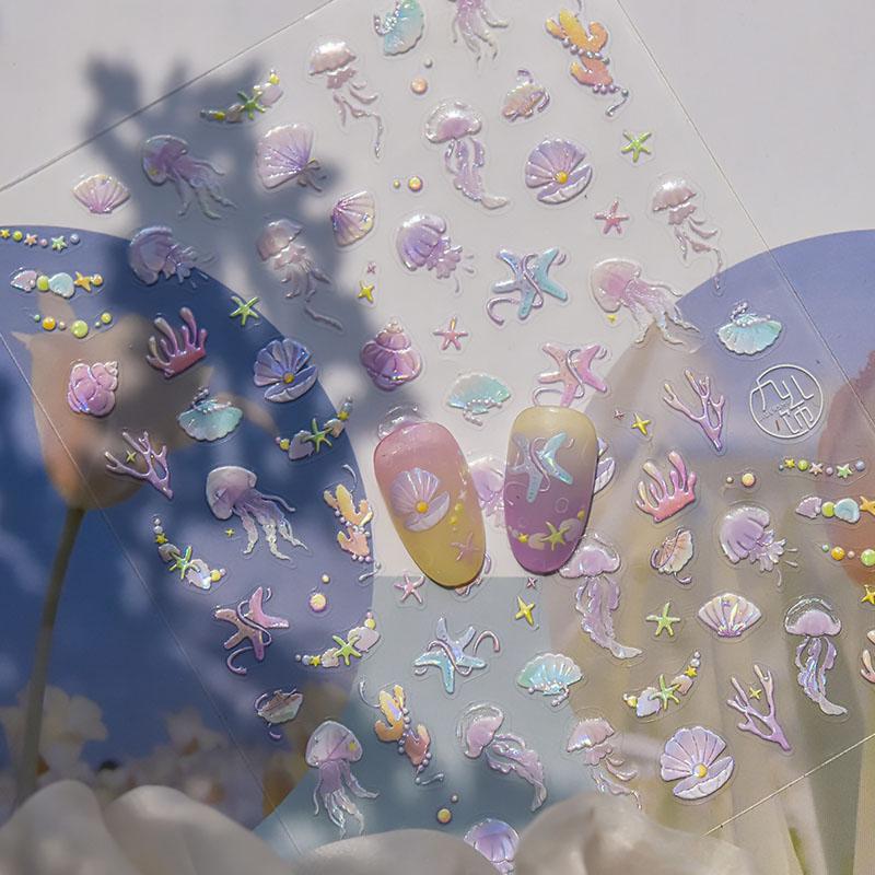 Nail Ribbon Sticker Colorful Bagful Jellyfish Bubbles Starfish stickers for Nails Stickers Self-adhesive Manicure Decal ZJT22