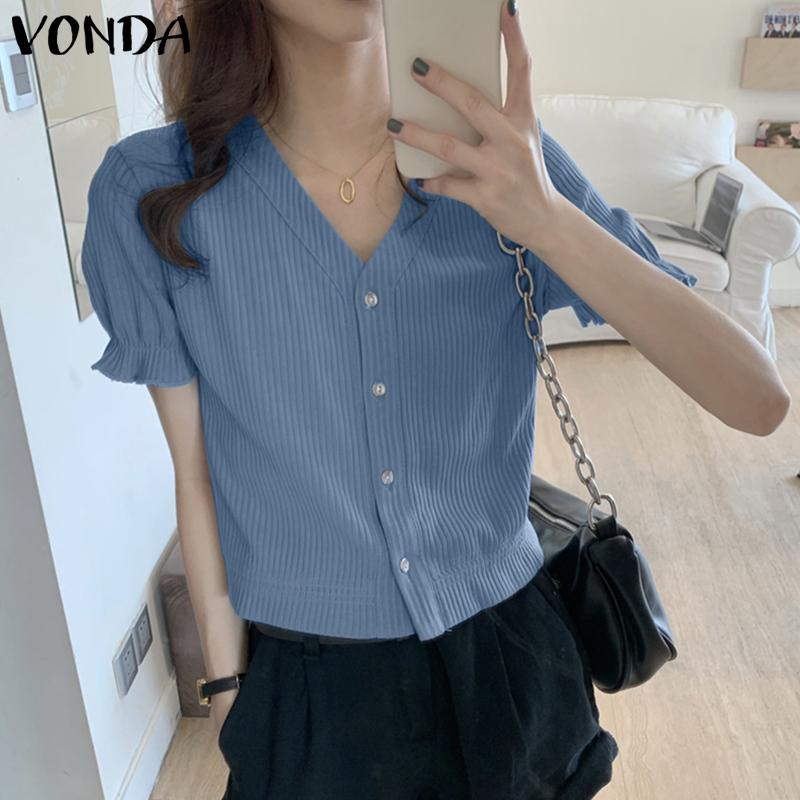 

Летние женские рубашки с пышными рукавами VONDA, топы на пуговицах