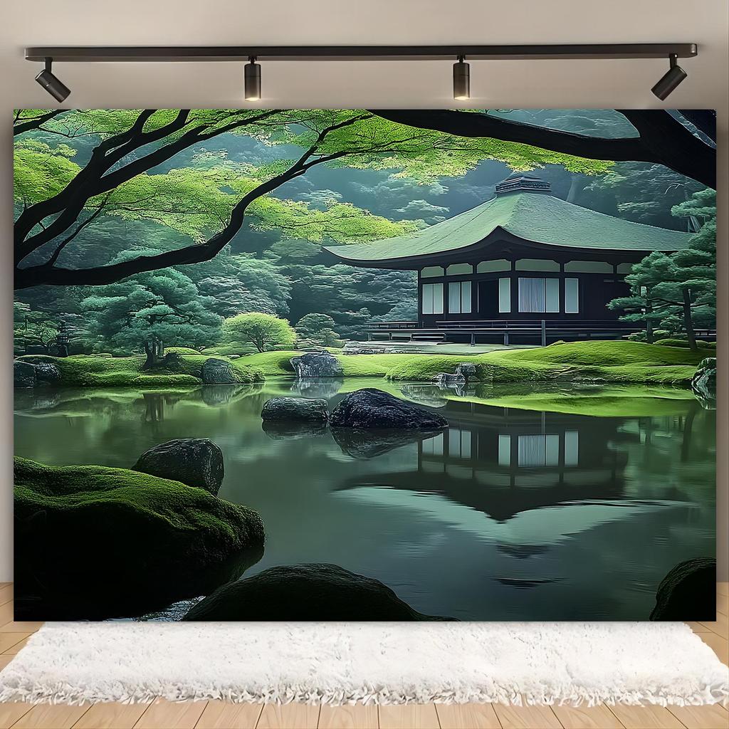 [1 Japanese Garden Background Banner] Japanese Garden Background Banner Polyester Material Wall Decorative Item