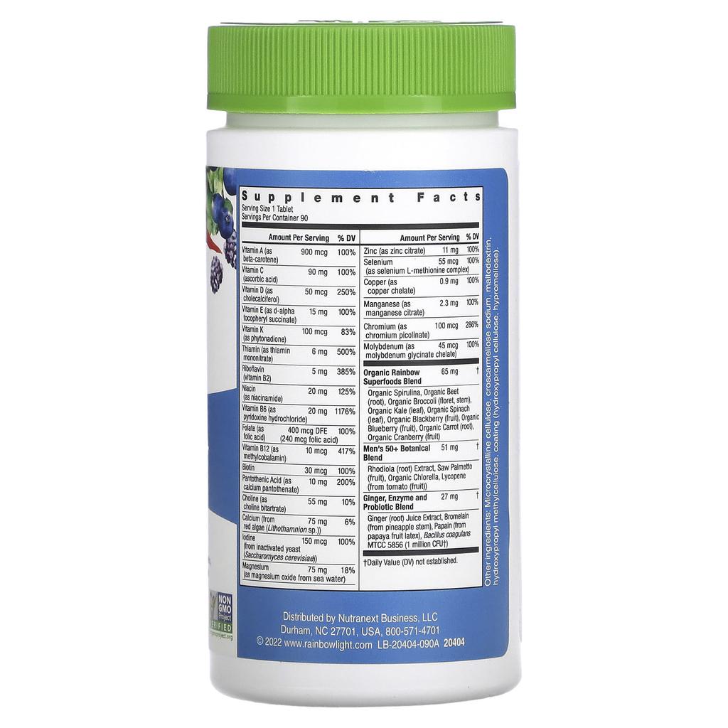 Rainbow Light, Männer-Tages-Multivitamin für Personen über 50, hohe Dosierung, 90 vegetarische Tabletten