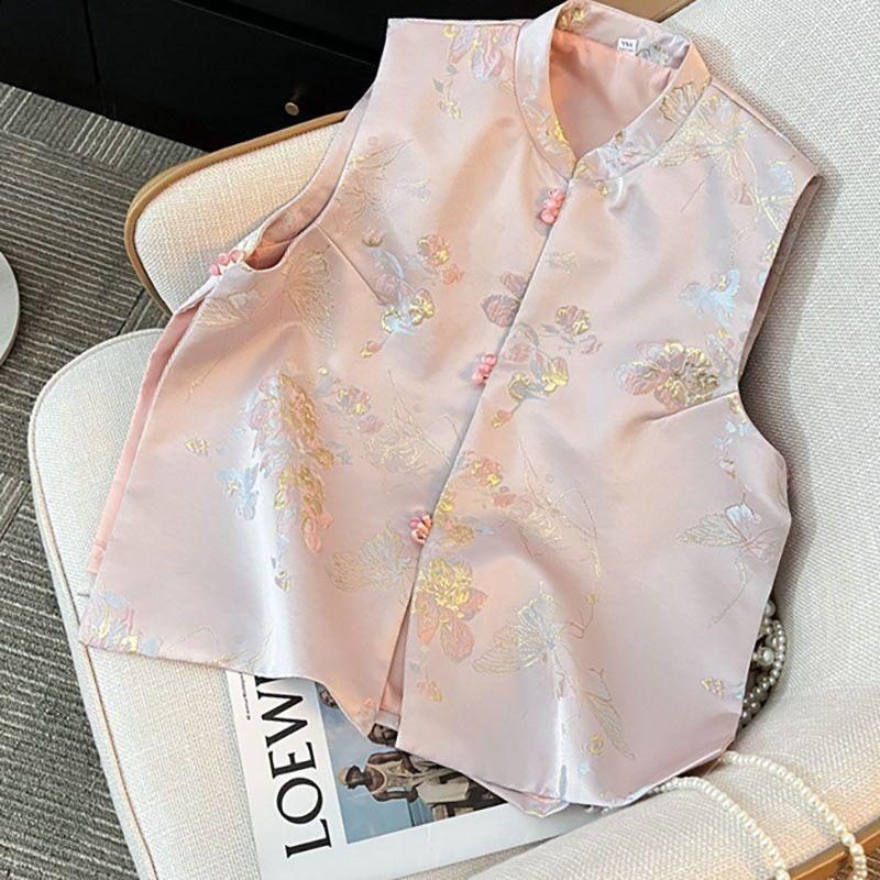 Vest jacquard stand-up collar vest women's new embroidered annual top trend