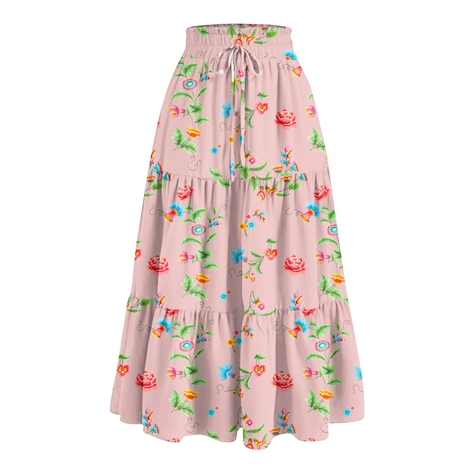 

Жіноча весняна повсякденна довга спідниця з рюшами Однотонна спідниця в ретро-плісе M рожевий