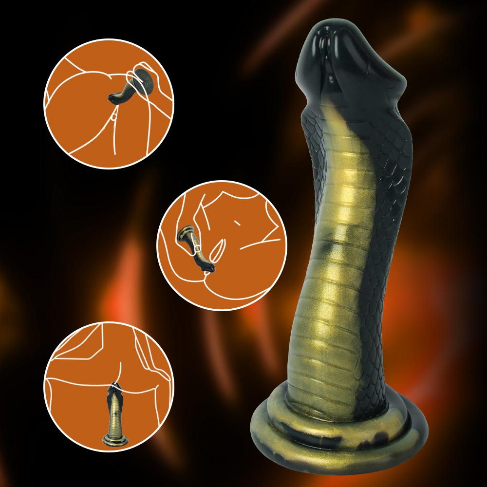 Symulowany Penis Czarno-Złoty Czarny Wąż Mamba Dildo Masturbator Waginalny Masażer Waginalny Drażnienie Analne Mocna Przyssawka Ręczny Dorosły Zabawka Seksualna