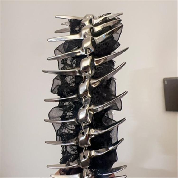 Subcultures Gothic Hairband with Metallic Spine and Lace Trim Decors Heavy Metal Styles Headpiece For Dance Performances
