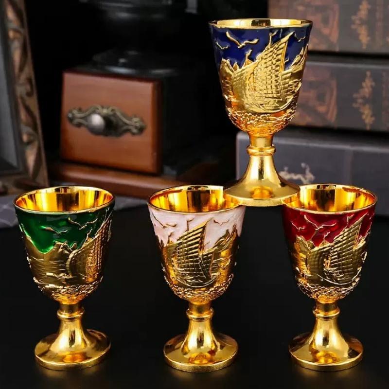 Holy Grail, Alloy Retro Relief Sailing Cup, European Portable Mini Vodka Glass, Creative Home Living Room Decoration Gift, 1pcs