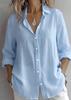 2026 European & American Women's Linen Casual Lapel Shirt - Solid Color, Long Sleeve, Spring Collection