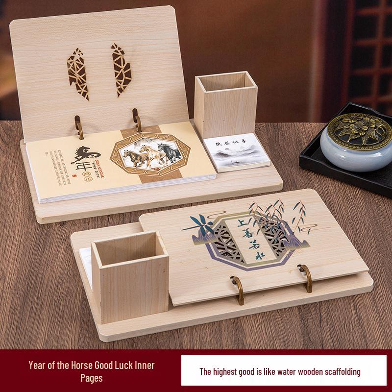 2026 Chinese Wooden Weekly Desk Calendar: Year of the Horse Creative Ornament Gift Set