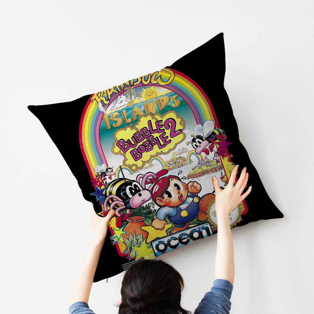 Arcade Game B-Bubble-B-Bobble Kussensloop Toon Cadeau Kussenhoes Slaapkamer Huis Bank Stoel Zit Decor Kussenhoes Peach skin 18*18(CM)-1Pcs