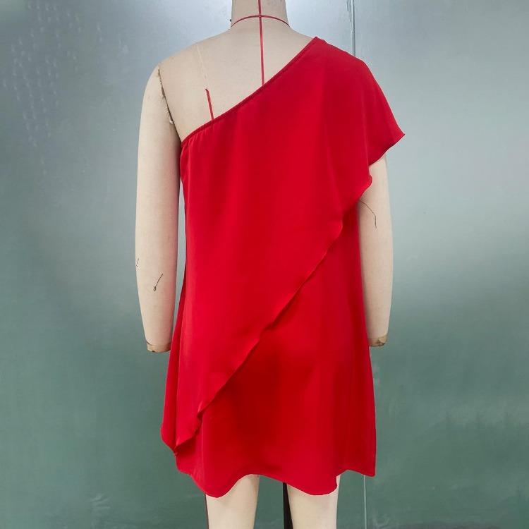 Summer Women Loose High Waist Sleeveless Midi Dress Slanted Shoulder Single Sleeve Solid Color Fake Two Piece Casual Fashion Dress S-XL Spring