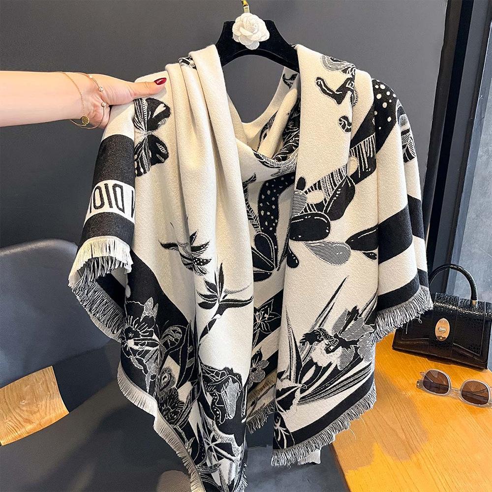 Fjäril Imitation Kashmir Stor Fyrkantig Sjal Dam Vinter Kyla Sjal Dubbelsidig Sjal Förtjockad