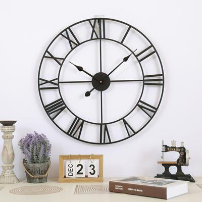 Wanduhr römische große dekorative Ziffern rostfreie Schmiedeeisen stille Uhr für Zuhause
