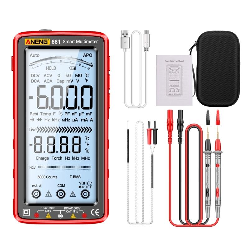 

USB Rechargeable Multimeter Digital Voltmeter LCD Screen Auto-Ranging MultiTester Capacitance Resistance Frequency червоний