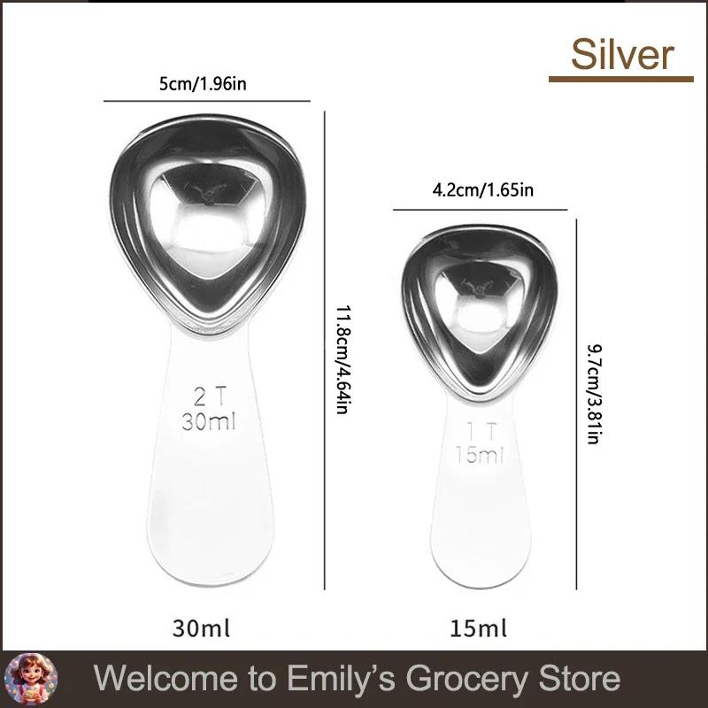 JUSTINLAU 15/30ml Stainless Steel Coffee Powder Coffee Bean Spoon with Scale Baking Measuring Spoon Seasoning Measuring Tools