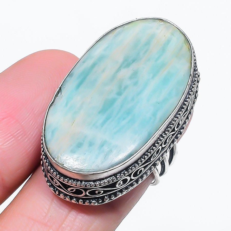 Amazonite Gemstone 925 Sterling Silver Jewelry Ring Size 7