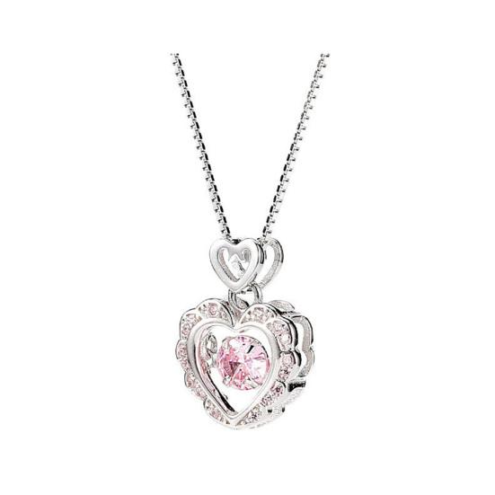 Women Necklace Pink Rhinestone Heart Pendant Adjustable Length Clavicle Necklace Valentines Day Anniversary Gift Wedding