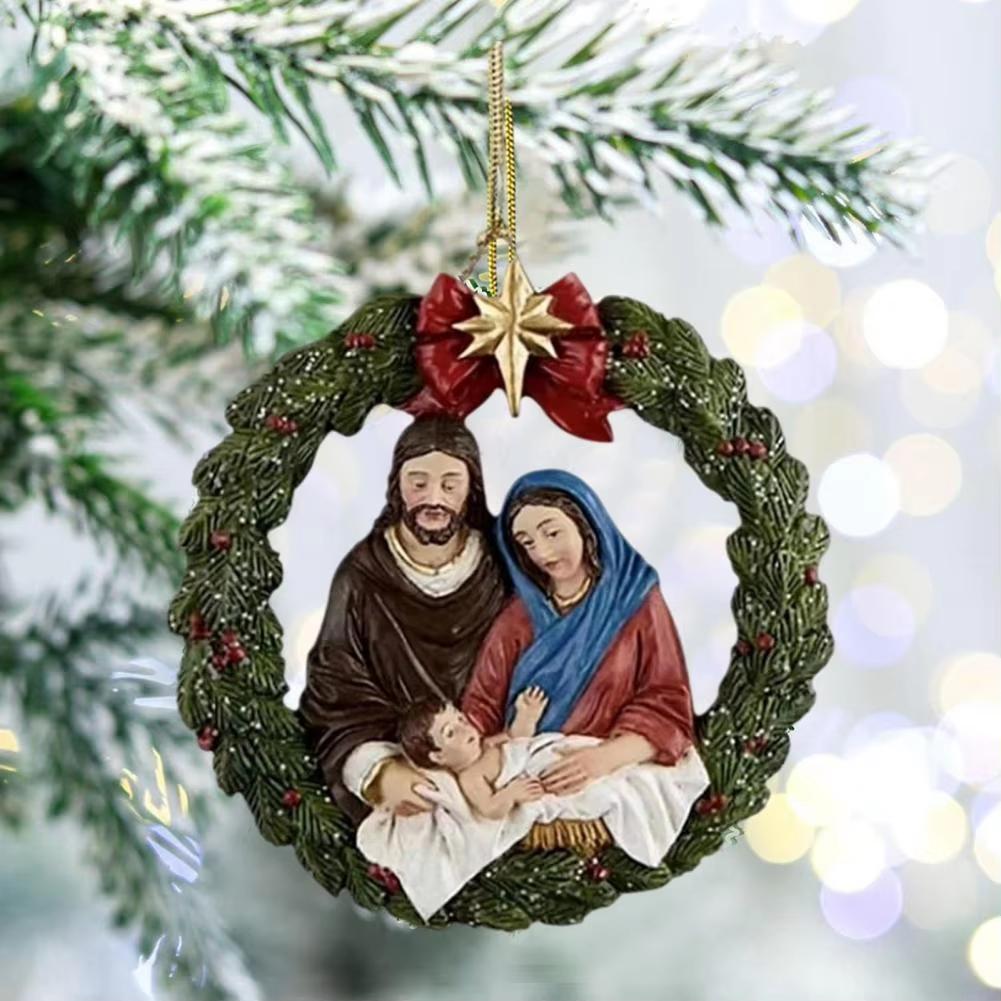 Christmas Tree Pendant Decoration 3D Hollow Circle Nativity Christmas Pendant Acrylic Indoor Christmas Party Scene Decoration