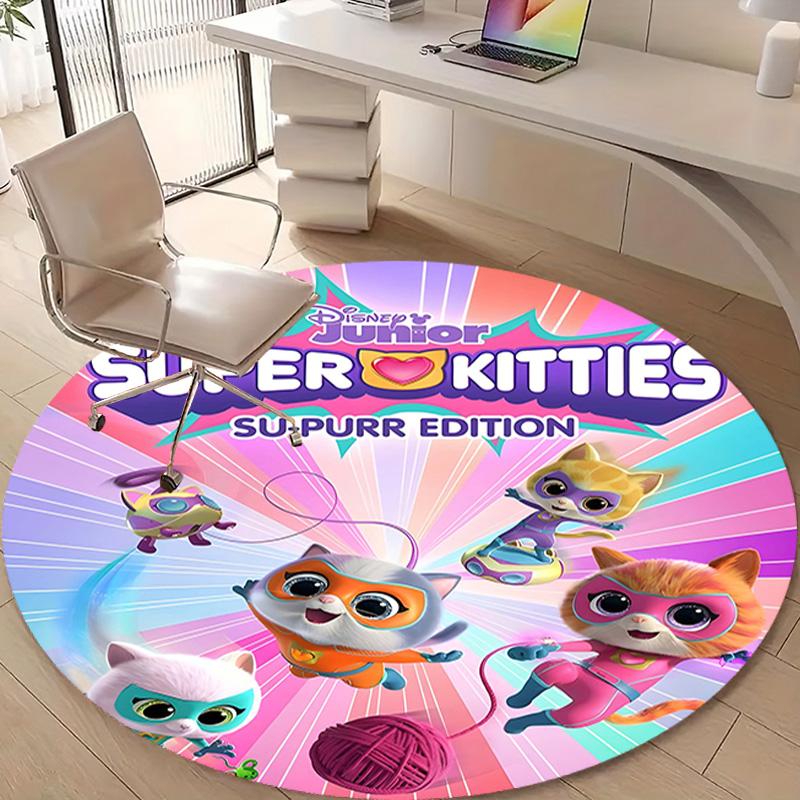 1pc Super Kitties Adventures1 Design Printed Area Round Carpet for Bedroom Living Room Home Decor Rugs Mat Non Slip Mat Rug for Bedside