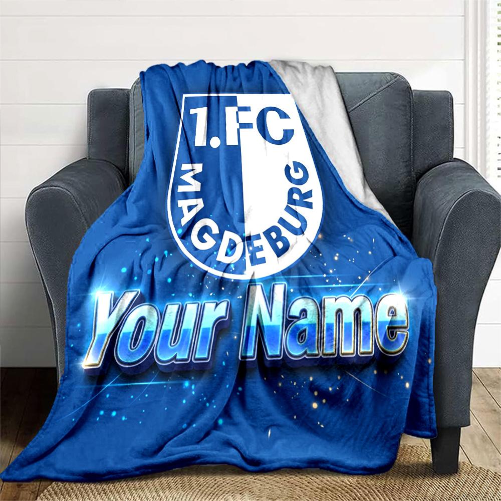 1pc 1.FC Magdeburg Blanket with Custom Name, Gift, for Men and Women, Soft Blanket, Good for Sofa Bed Couch Travel, Lightweight Flannel Blanket