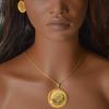 Persisk Lejon Sol Symbol Guldpläterad Halsband Örhängen Set Antik Mynt Vintage Mellanöstern Stil Smycken Gåva till Henne Fest