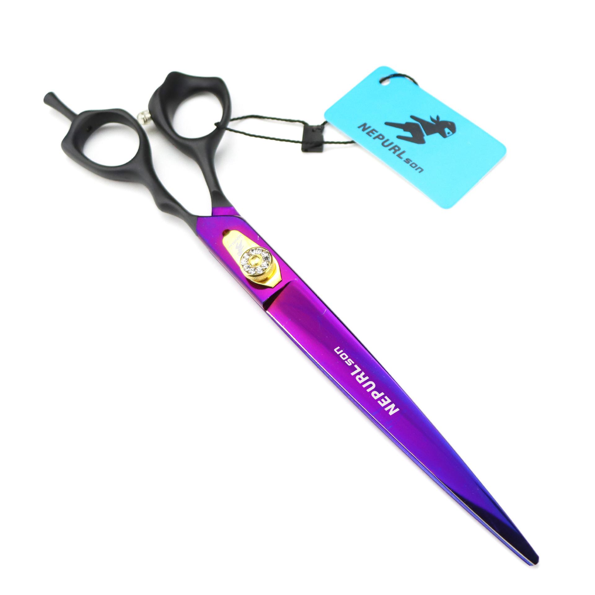8-Inch Napsen Pet Grooming Shears: Purple & Black Handle, Straight Blade