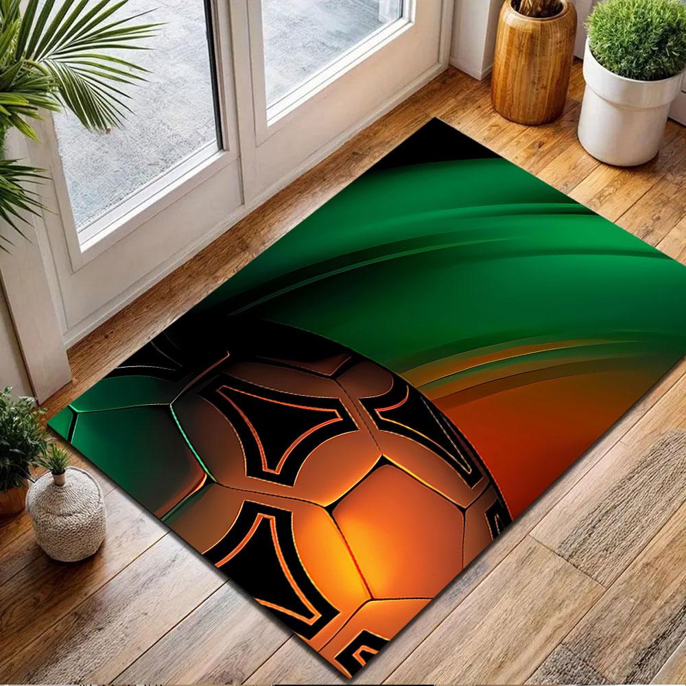 Glowing Soccer Ball with Gradient Colors Patterned carpet, non slip mat suitable for living room and bedroom sofas