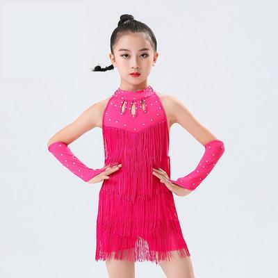Bambina Bambini Ragazze Competizione Professionale Costume Danza Latina Paillettes Frange Vestito Danza Latina Bachata Sala da Ballo Tango Salsa Dress
