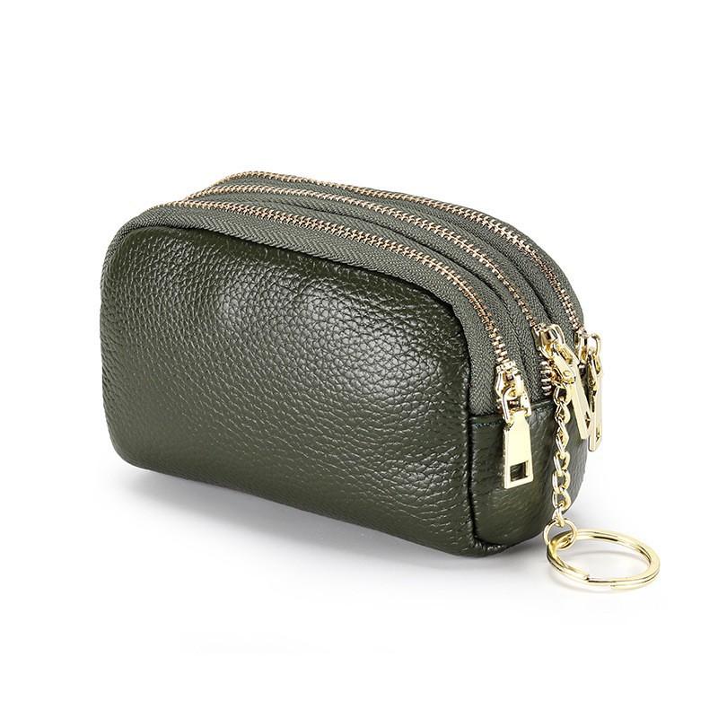 Mini Small Bag First-layer Cowhide Change Three-zipper Coin Multifunctional Key Short Wallet 7x13x5cm