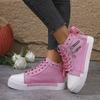 Breathable & Non-Slip Women's High-Top Sneakers | Lace-Up Casual Shoes with Thick Cushioned Insole, All-Season Sports Footwear in Pink
