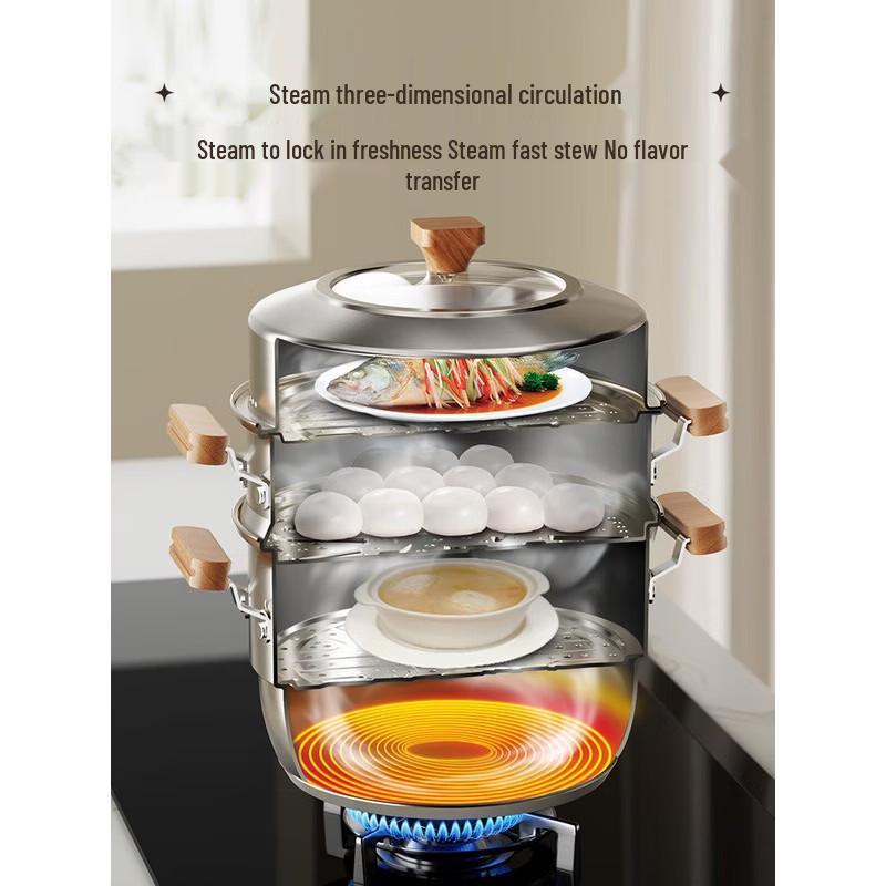 ASD 304 Stainless Steel 3-Layer Steamer Pot