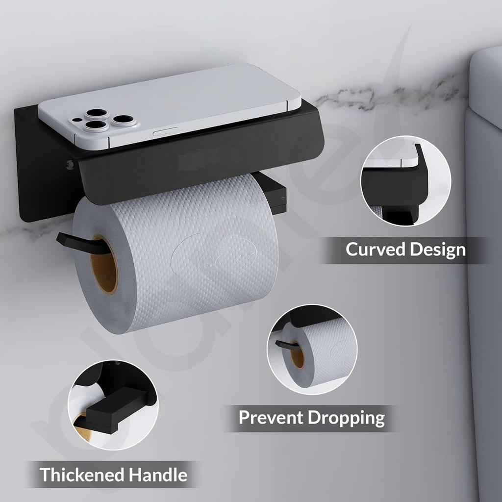 Stainless Steel Toilet Paper Holder with Mobile Stand/Toilet Paper Roll Holder for Bathroom Accessories (Matt Black)