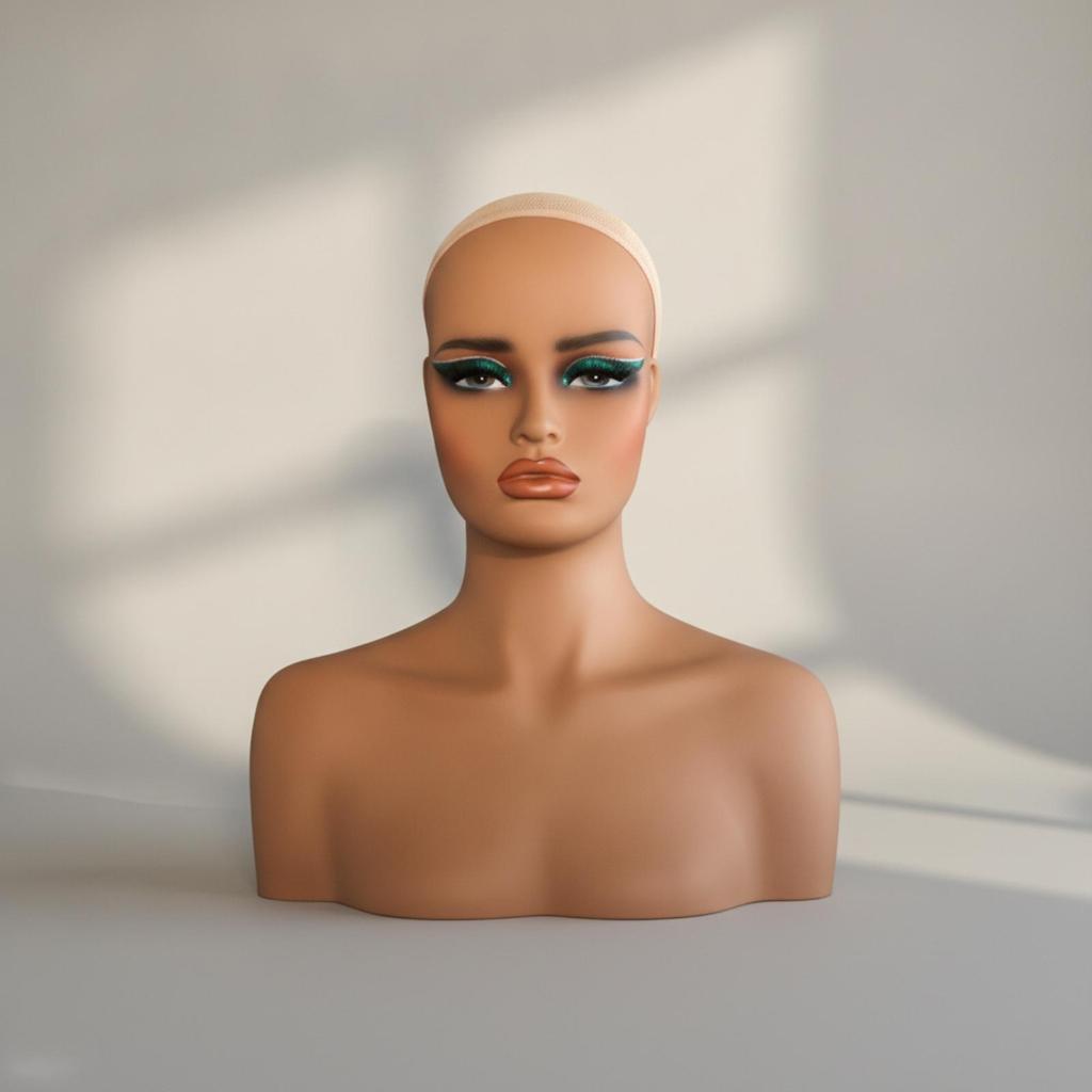 Mannequin Head with Shoulders Skin Tone Female Bust Lightweight